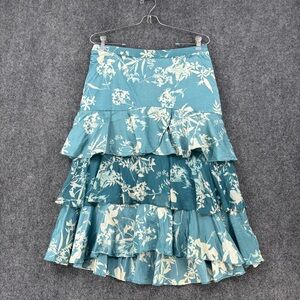 Y2K VTG Banana Republic Blue Green Tiered Silk Skirt Ruffles Women’s 8 Floral